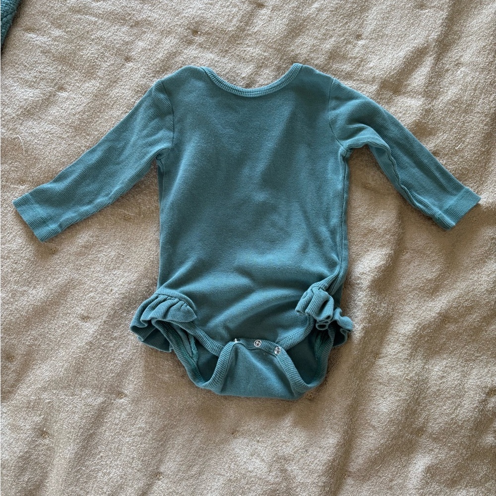 kate quinn Teal Long-Sleeve Ruffle Baby One-Piece